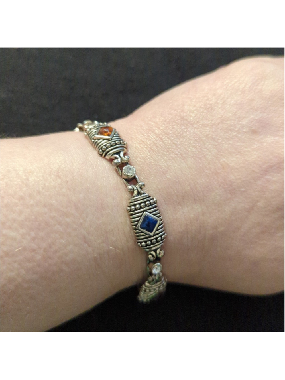 Silver Tone Multi Color Clear Rhinestone Chunky Magnetic Statement Bracelet